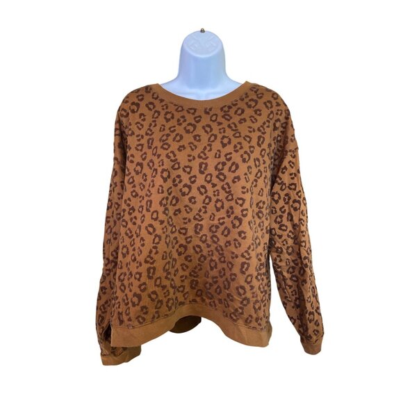 Time Tru Leopard Crewneck Sweatshirt XL Brown Y2K Streetwear Soft Cozy Mobwife - Picture 1 of 7
